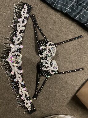 Black Crystal-Embellished BellyDance top and belt